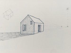 5.2. Dibujo de una casa en conica frontal. Sombreado