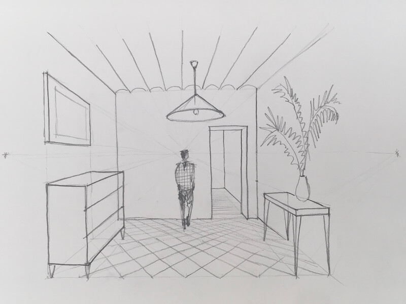 Dibujo de un espacio interior en Perspectiva