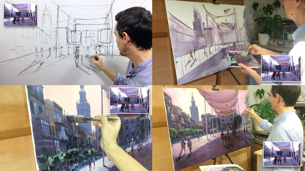 curso de pintura online acrilica paisaje urbano montaje