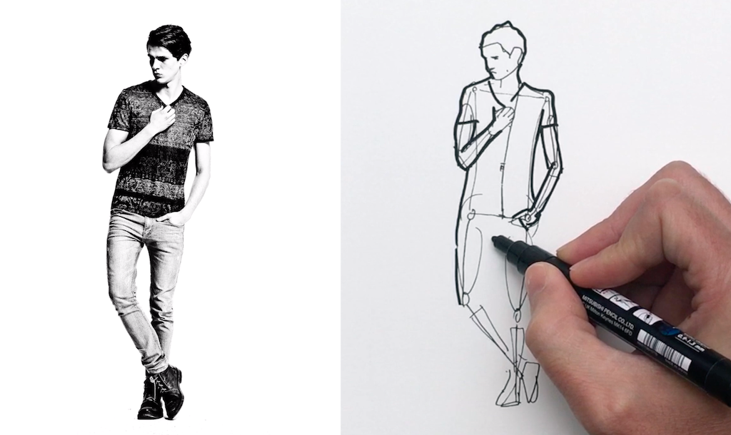 Ejercicio de dibujo de un hombre frontal con pose estática