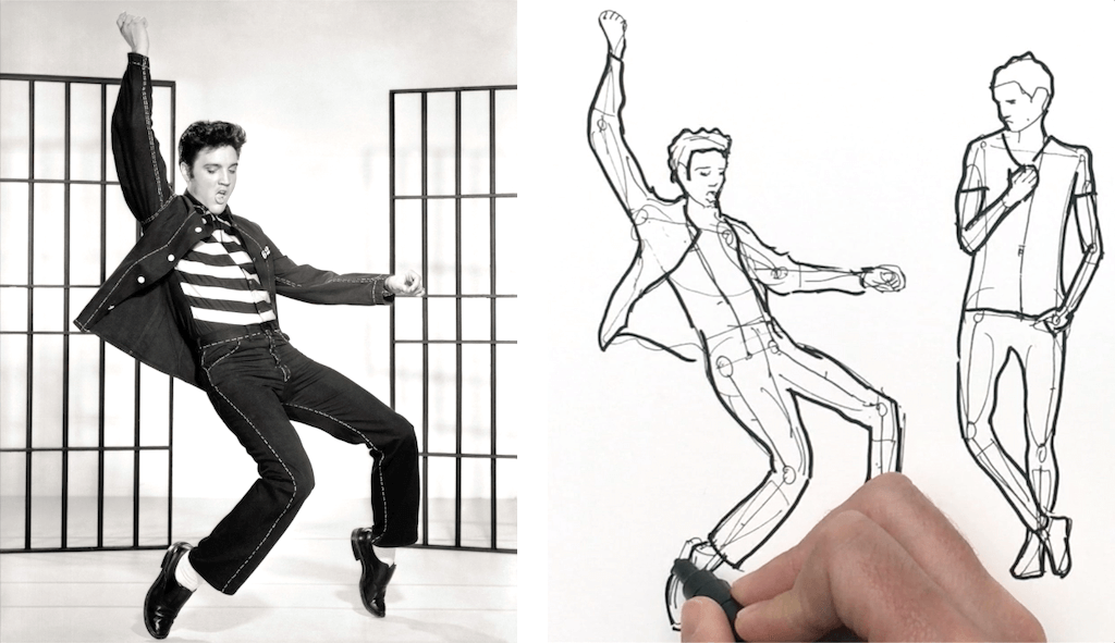 Ejercicio de dibujo de un hombre bailando con pose dinámica.