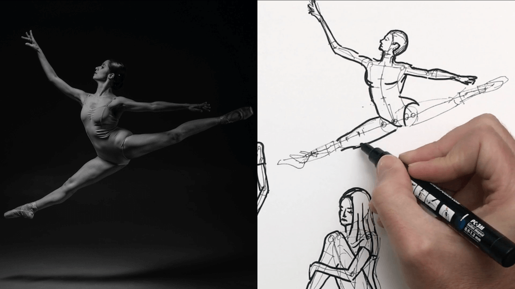 Ejercicio de dibujo de una mujer saltando