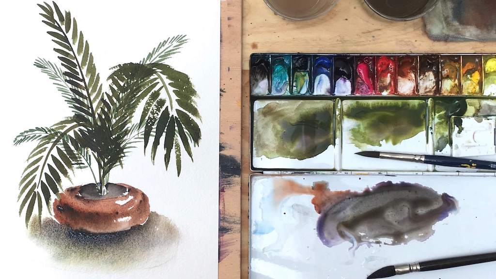 Cómo pintar plantas a la Acuarela: 4. Palmera a la acuarela