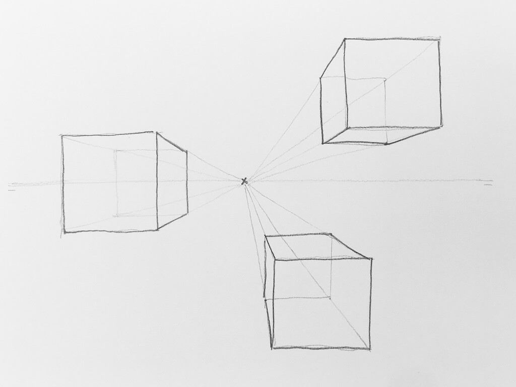 Dibujo de un Cubo en perspectiva cónica frontal