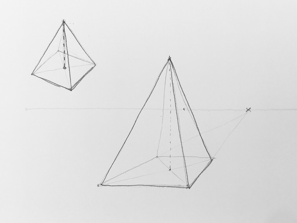 Dibujo de una Pirámide en perspectiva cónica frontal