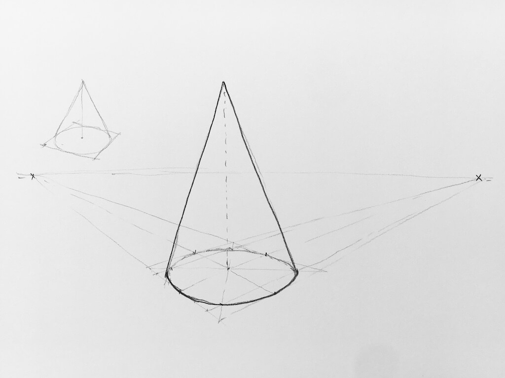 Dibujo del cono en perspectiva cónica oblicua