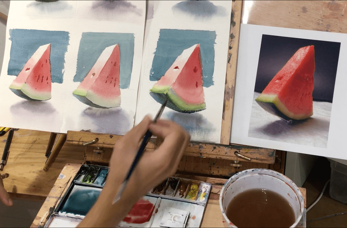 Pintura a la acuarela de una pieza de Sandía