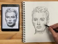 Retrato de un hombre casi frontal a partir de un dibujo de Andrew Loomis