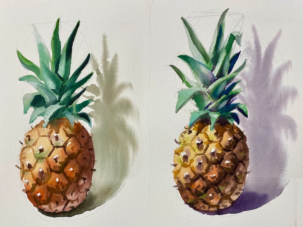 Pintura de una Piña a la Acuarela paso a paso