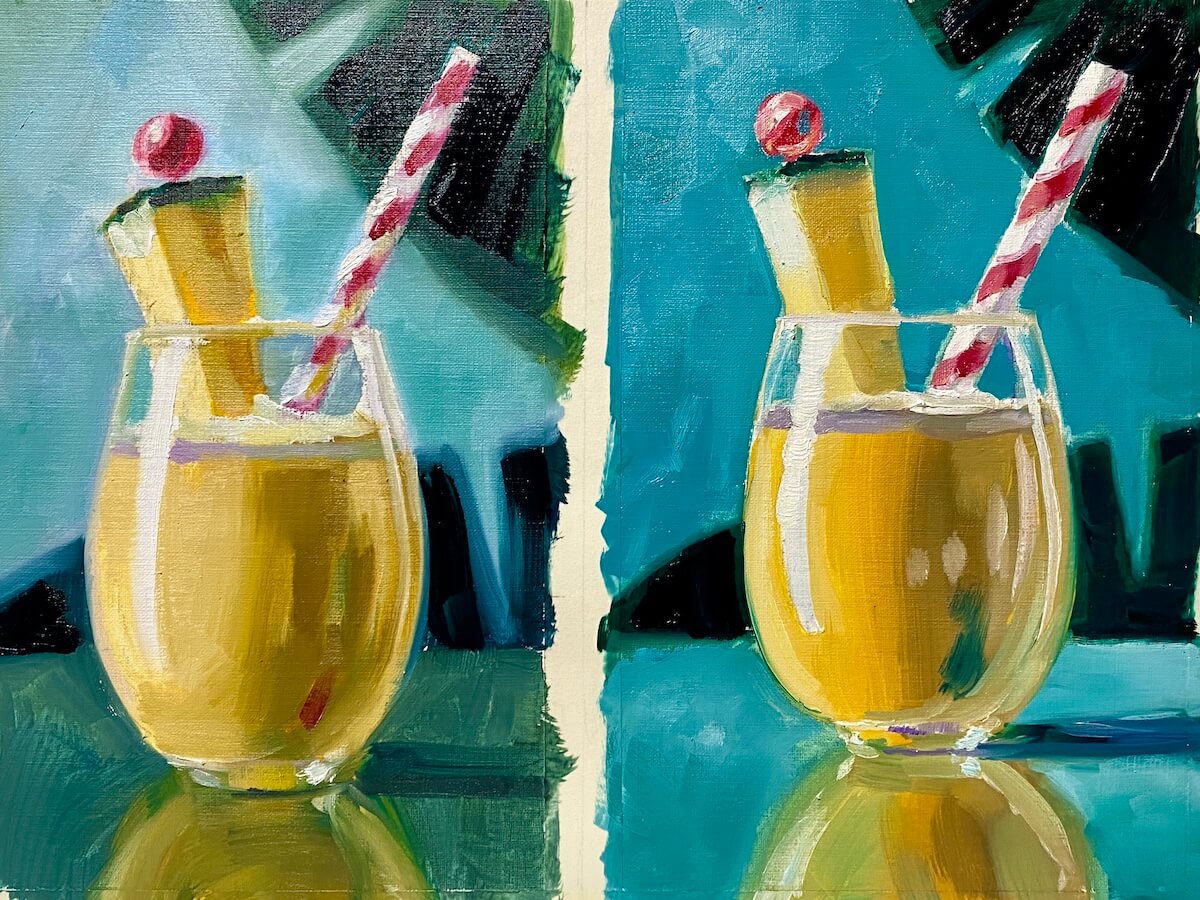 Pintura al Óleo de un coctel de piña colada