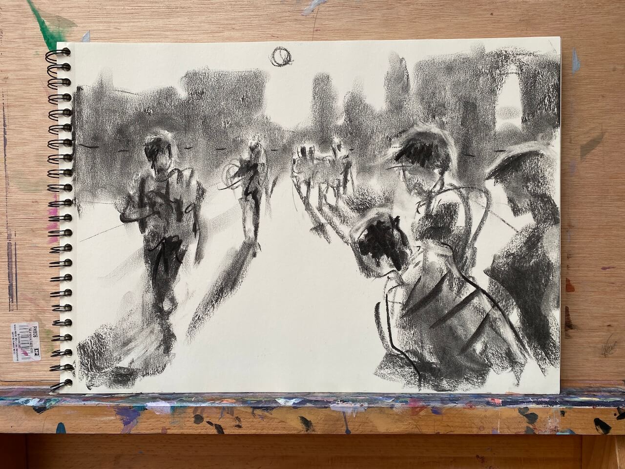 Dibujo de figuras humanas en el paisaje