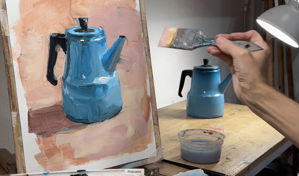 Pintura de una cafetera del natural