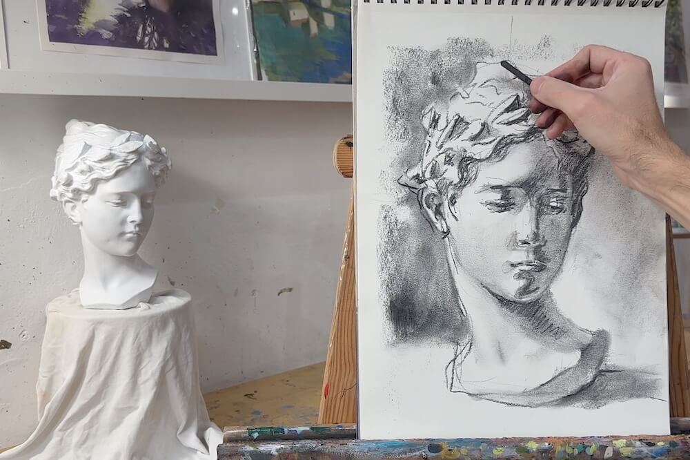 Como dibujar un busto o una escultura clásica al carboncillo