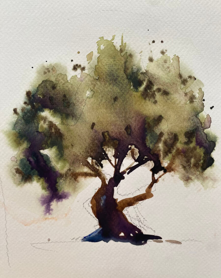 Como pintar árboles con acuarela. 2 El Olivo